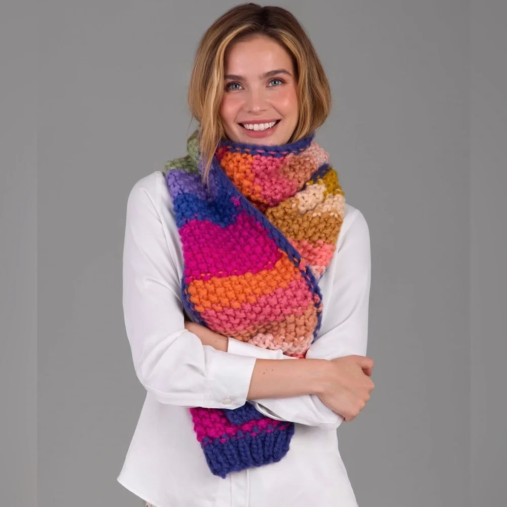 Anthropologie SAACHI Cozy Rainbow Stripe Knitted Chunky Scarf